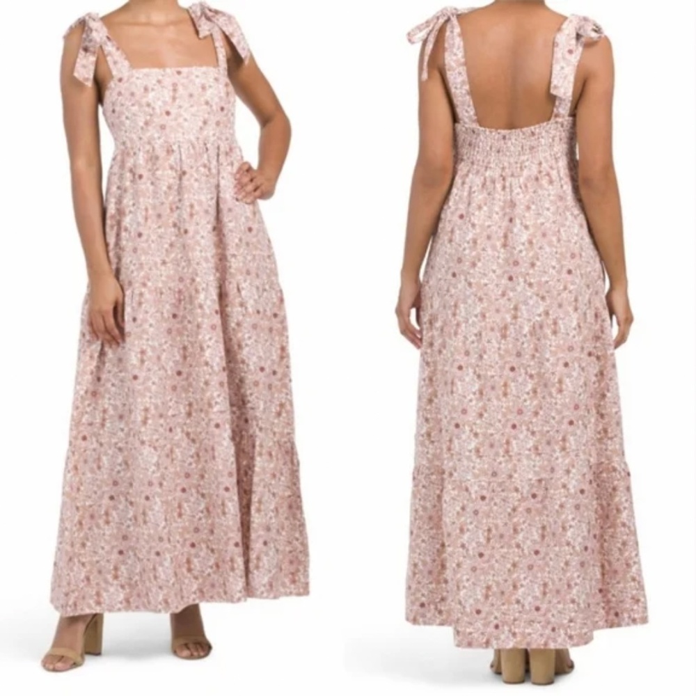 New! House of Harlow 1960 | Linen Floral Tie Strap Maxi Dress
